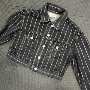 PACSUN Jean jacket cropped striped black washed out distressed XS/S extra-small